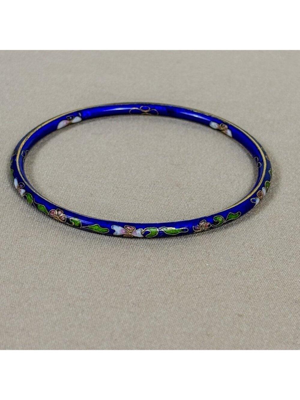 Vintage Blue Floral Cloisonné Enamel Bangle Bracelet 7.25” Jewelry C83